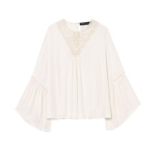 V-neck patchwork lace pleated shirt top for women