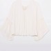 V-neck patchwork lace pleated shirt top for women