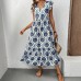 Vacation style loose deep V-neck printed long dress Vacation style loose deep V-neck printed long dress