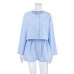 Plaid cardigan shirt wide leg shorts two-piece set for women with a sense of high-end design and European and American temperament