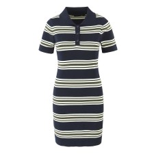 Striped POLO collar short sleeved knitted dress