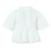 Stand up collar bubble sleeve waist cinching single breasted short sleeved shirt