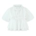 Stand up collar bubble sleeve waist cinching single breasted short sleeved shirt