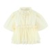 Stand up collar bubble sleeve waist cinching single breasted short sleeved shirt