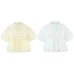 Stand up collar bubble sleeve waist cinching single breasted short sleeved shirt