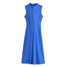 Fashion Half High Collar Zipper Striped Dress for Women