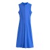 Fashion Half High Collar Zipper Striped Dress for Women