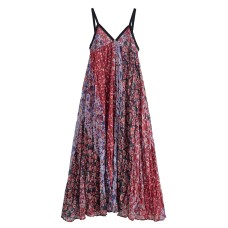 Fashionable slim fit V-neck printed suspender dress for women