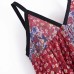 Fashionable slim fit V-neck printed suspender dress for women