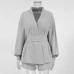 V-neck waist cinched top wide leg shorts two-piece set stylish and casual design commuting to Europe and America