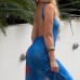 Split slimming long dress with European and American style sexy backless printed dress for women