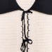 Collar bow tie tied short sleeved knitted sweater top for women