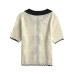 Collar bow tie tied short sleeved knitted sweater top for women