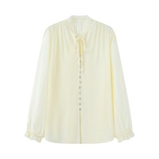 Lace collar long sleeved button up chiffon shirt top for women