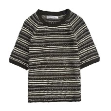Striped contrasting round neck short sleeved T-shirt top for women