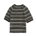 Striped contrasting round neck short sleeved T-shirt top for women