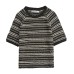 Striped contrasting round neck short sleeved T-shirt top for women