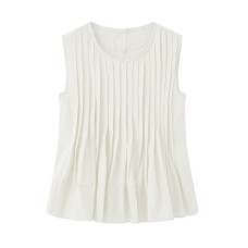 Round neck sleeveless pleated T-shirt top for women