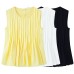 Round neck sleeveless pleated T-shirt top for women