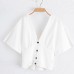 V-neck single breasted short sleeved waist cinched dress for women