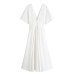 V-neck single breasted short sleeved waist cinched dress for women