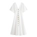 V-neck single breasted short sleeved waist cinched dress for women