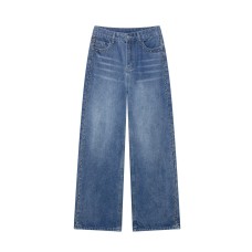 Rivet trimmed long straight leg jeans for women