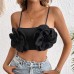 European and American personalized vest for women, cross-border elastic rolled flower sexy black camisole vest