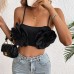 European and American personalized vest for women, cross-border elastic rolled flower sexy black camisole vest