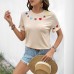 European and American casual sweet style heart embroidered hollow short sleeved t-shirt for women