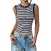 Summer striped round neck vest slim fit sleeveless short vest