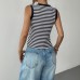 Summer striped round neck vest slim fit sleeveless short vest