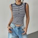 Summer striped round neck vest slim fit sleeveless short vest