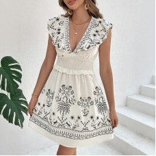 Leisure lotus leaf patchwork European and American vacation style printed dress
