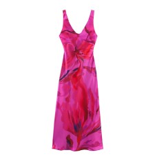 Fashionable backless printed MIDI dress for women