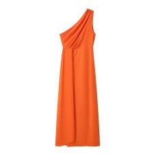 European and American style single shoulder waist knitted dress for women