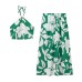 Neck strap+printed half skirt set for women