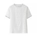 Round neck hollow out short sleeved knitted sweater top for women