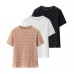 Round neck hollow out short sleeved knitted sweater top for women