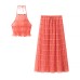 European and American style hanging neck suspender+pleated skirt set for women