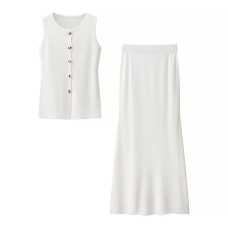 European and American Knitted Vest+Knitted Skirt Set for Women