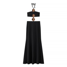 One shoulder hollowed out backless long dress for women