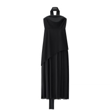 European and American style mesh patchwork strapless hanging neck dress for women