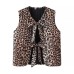Leopard print lace up vest jacket for women