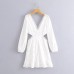 V-neck lace waist opening short dress for women