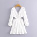 V-neck lace waist opening short dress for women