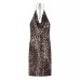 Leopard print pleated neck hanging dress for women