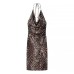 Leopard print pleated neck hanging dress for women