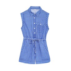 Flip collar sleeveless plaid single breasted jumpsuit/pants for women Flip collar sleeveless plaid single breasted jumpsuit/pants for women