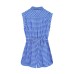 Flip collar sleeveless plaid single breasted jumpsuit/pants for women
